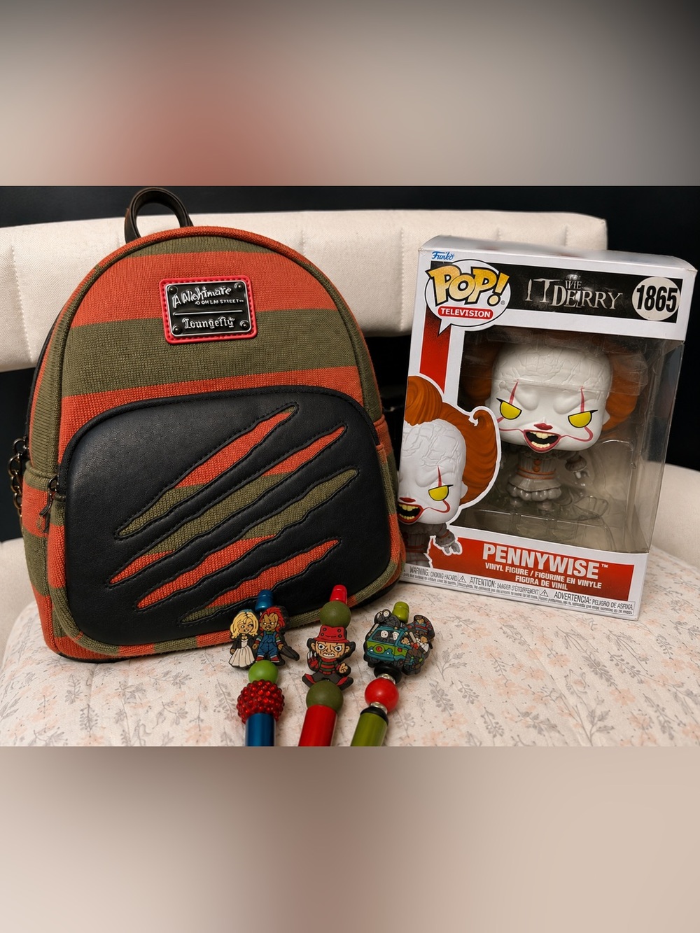 Loungefly Freddy Krueger Stripe Mini Backpack in Orange & Olive